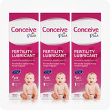 Max Fertility Lubricant Bundle featuring images of 3-pack of Conceive Plus 75ml tubes designed for couples trying to conceive with sperm-safe formula. Pink boxes has white and magenta branding and writing.