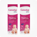 Max Fertility Lubricant Bundle featuring images of 2-pack of Conceive Plus 75ml multi-use tubes, designed to support sperm quality and pH balance. Pink boxes with white and magenta branding and writing.