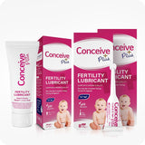 Max Fertility Lubricant Bundle featuring images of 75ml tube, multi-use box, pre-filled applicators, and branded packaging for couples. Pink boxes has white and magenta branding while white tube and applicator have pink branding.