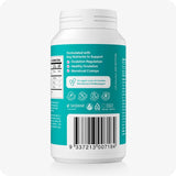 Conceive Plus Ovulation Bundle image showing the back label of the Ovulation Support bottle with benefits for ovulation regulation, menstrual cramps, and barcode displayed on a teal background with icons and certifications.
