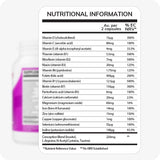 Conceive Plus Ovulation Bundle showing close-up of Women's Fertility Support supplement facts panel, detailing daily values of essential vitamins, minerals, and conception blend ingredients on a white background.