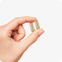 Conceive Plus Ovulation Bundle image showing two beige ovulation support capsules held gently between fingers, highlighting capsule size and texture against a clean white background.
