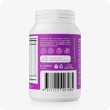 Conceive Plus Ovulation Bundle showing back label of Women's Fertility Support bottle with supplement facts, usage directions, barcode, and quality certifications clearly displayed on a purple background.