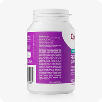 Conceive Plus Ovulation Bundle featuring side view of Women's Fertility Support bottle with distributor details, cautionary information, and net weight printed on a purple label.
