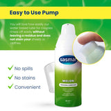 Sasmar melon personal lubricant bottle with pump on a green background