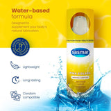 Sasmar Pina Colada personal lubricant bottle with water splash on yellow background