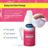 Sasmar strawberry personal lubricant bottle with pump on pink background