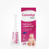 TRY ME SIZE - Fertility Lubricant 3x4g with pre-filled vaginal applicator and Conceive Plus box. Sperm-safe and pH balanced. Pink box white text. White applicator pink text.