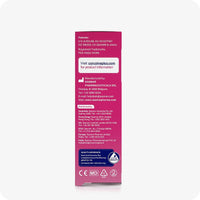 TRY ME SIZE Fertility Lubricant Bundle side view of 3x4g pack box showing manufacturer and distributor details with product quality assurance panel. Pink box white text.
