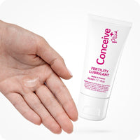 TRY ME SIZE Fertility Lubricant Bundle featuring image of 30ml tube with clear gel shown on palm, sperm-safe and pH balanced formula. White tube with pink text.